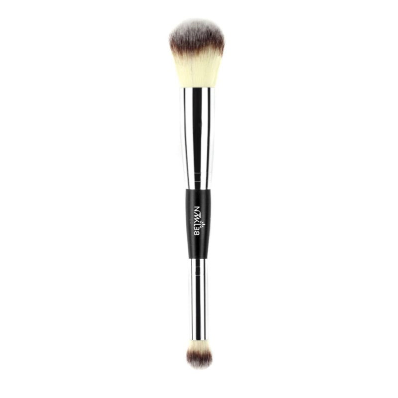 NMKL38 Double Ended Complexion Brush Face Concealer Powder Makeup Brush, Blending Liquid Foundation, Cream Cosmetics - Black Handle, Vegan Brush, Cruelty Free - Image 1